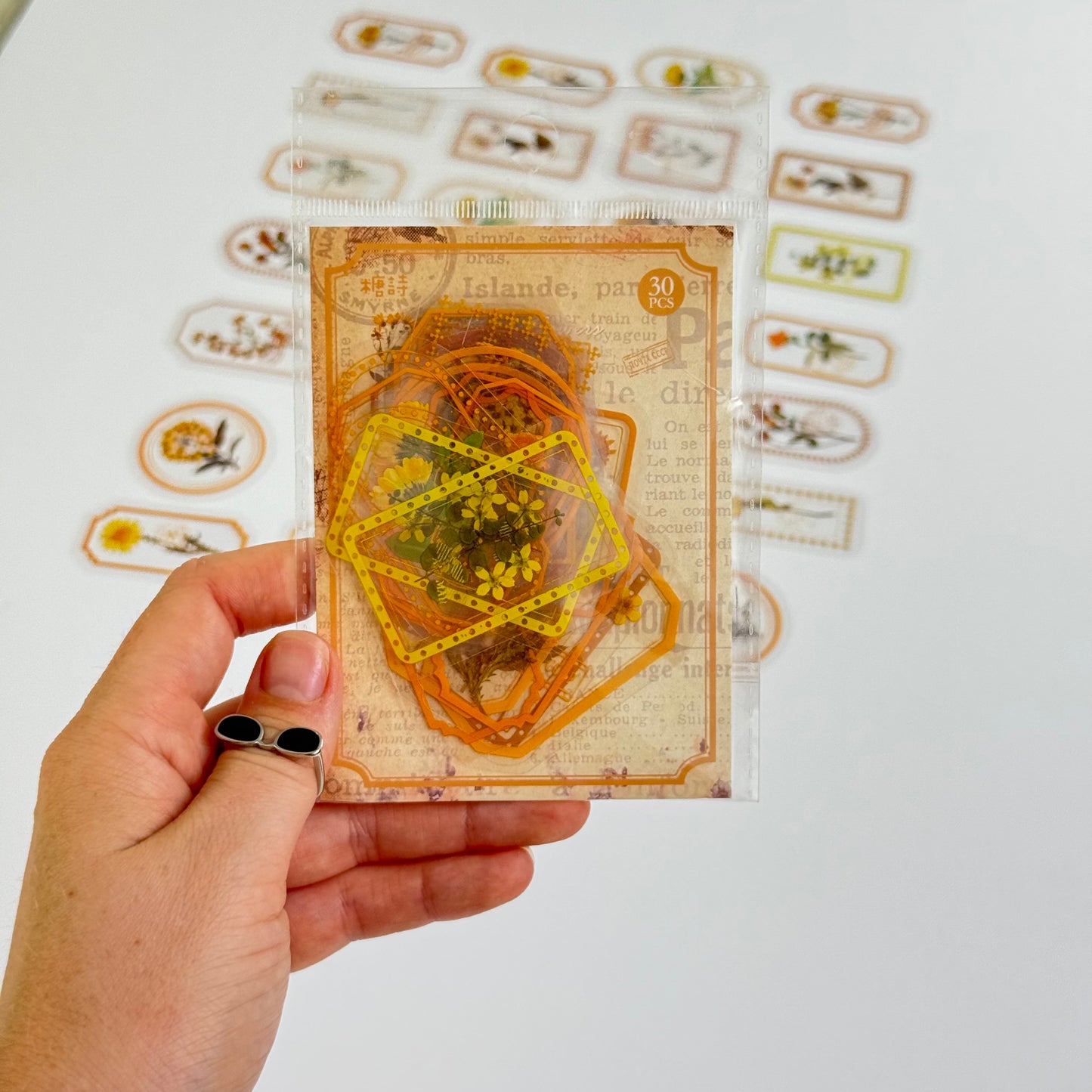 🟡 Flower Transparent Stickers – Yellow