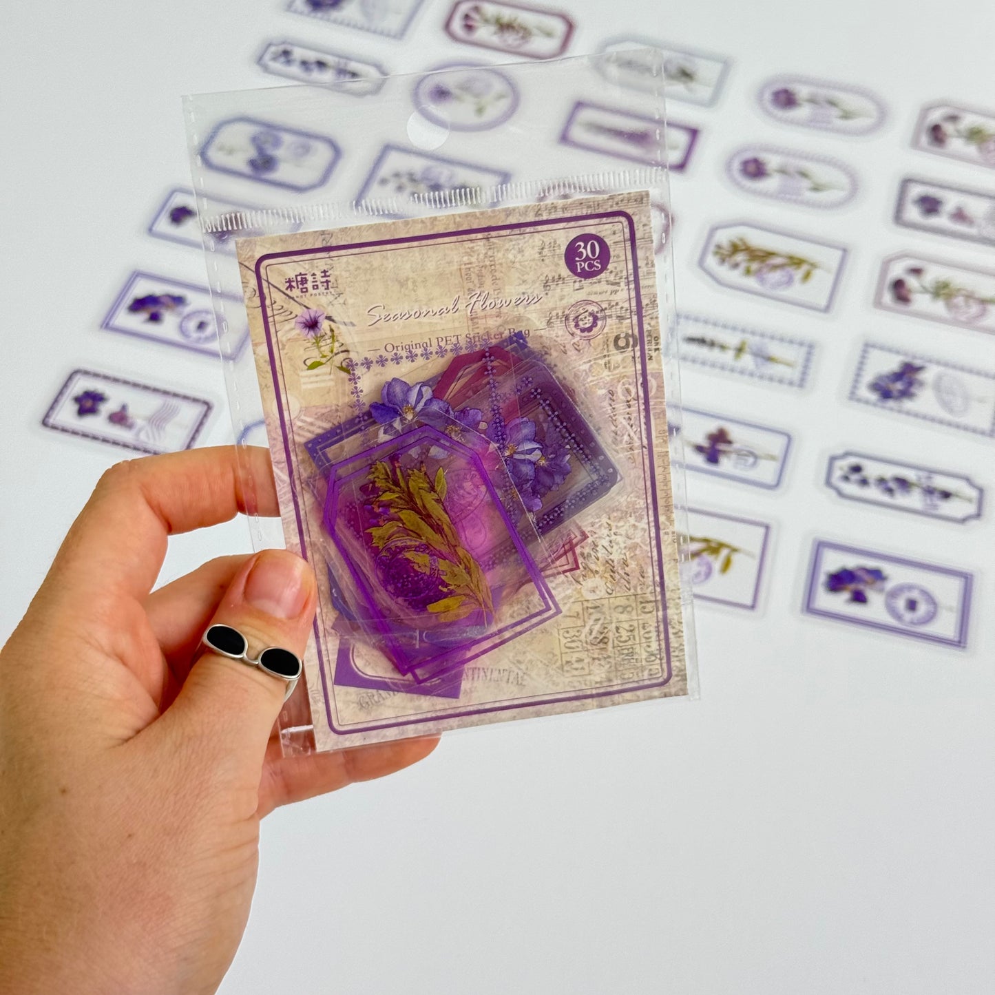 🟣 Flower Transparent Stickers – Purple