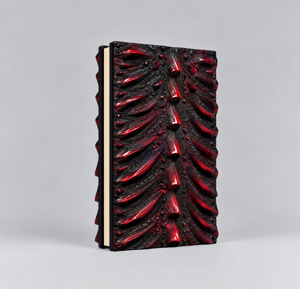 Red dragon eye journal back cover and cream page edges, A5 dragon notebook