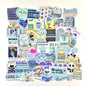 Bookish blue stickers with matte finish, 50-piece pack featuring cozy blue and pastel-toned bookish designs
