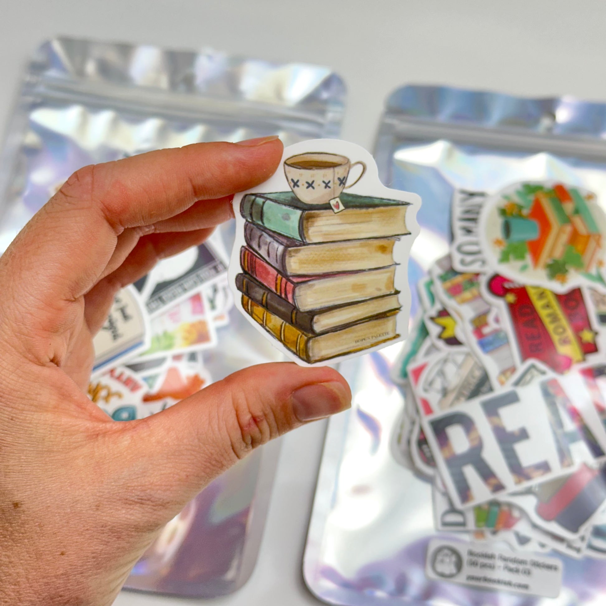 Bookish random stickers pack with 50 unique and surprise-themed bookish designs for journals, planners, and laptops