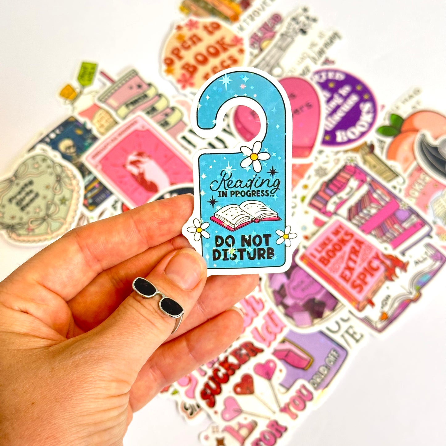 Bookish spicy and dark stickers with holographic finish, 50-piece random pack featuring romance and fantasy designs with dragons