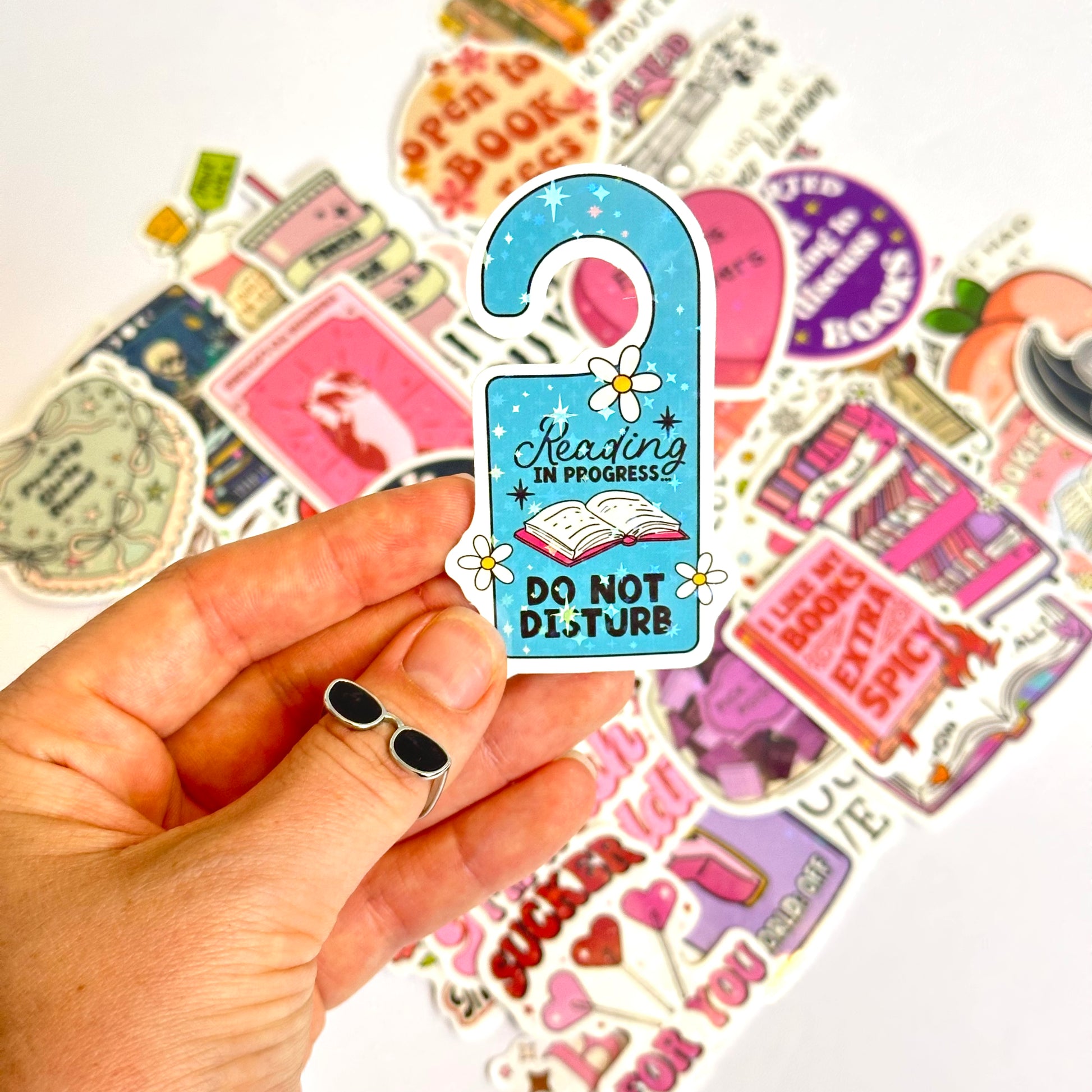 Bookish spicy and dark stickers with holographic finish, 50-piece random pack featuring romance and fantasy designs with dragons