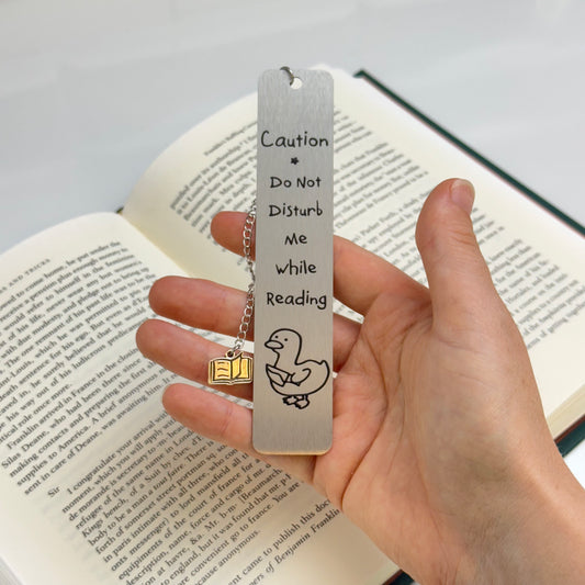 Caution: Do Not Disturb Me While Reading 🐤🔪 – Metal Bookmark