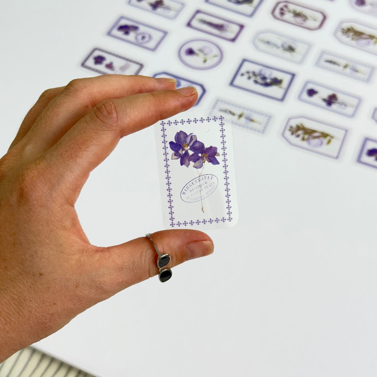 🟣 Flower Transparent Stickers – Purple