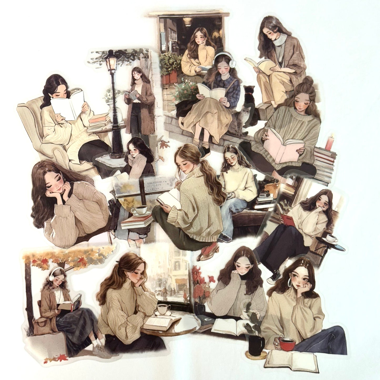 Reading Girl Stickers – Cream Pack 🧁