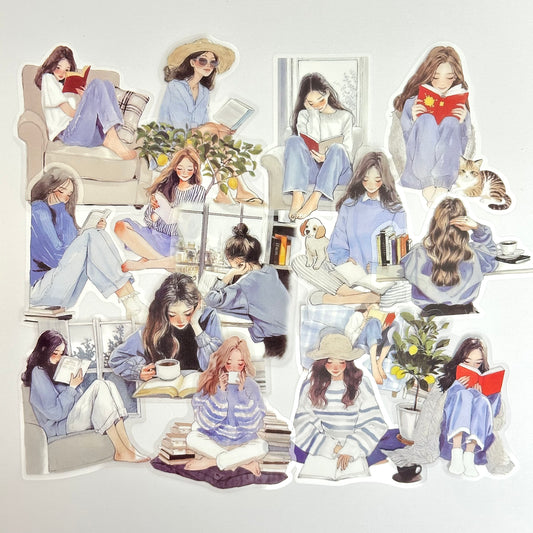 Reading Girl Stickers – Blue Pack ❄️