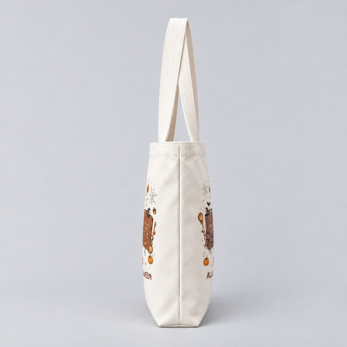 All Booked for Halloween tote bag, side profile