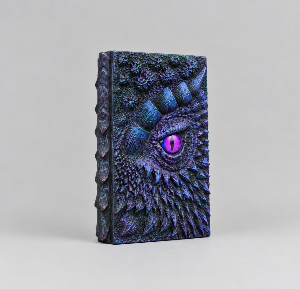 Front cover of the purple 3D dragon eye journal, embossed resin dragon notebook