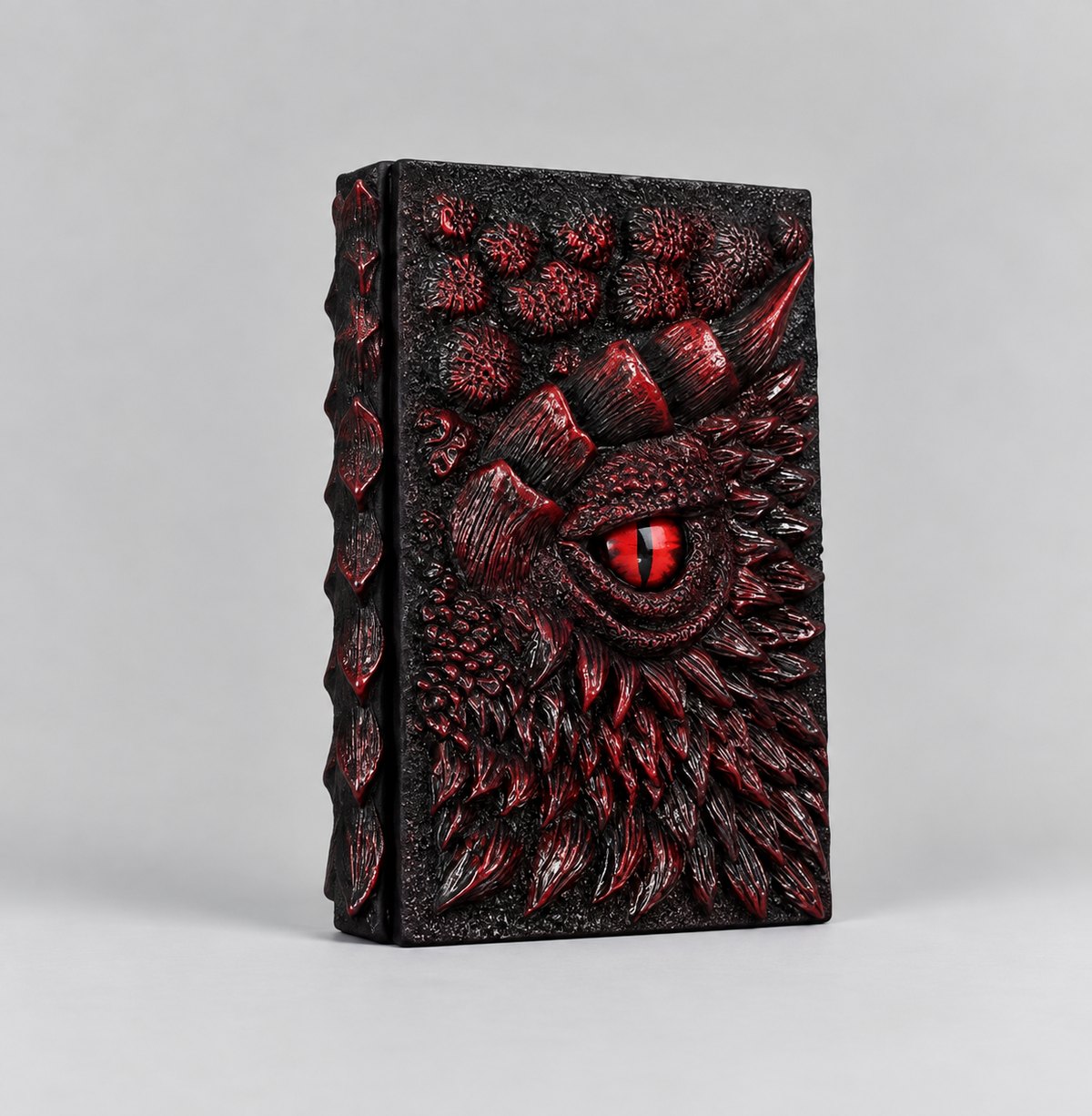 Front cover of the red 3D dragon eye journal, embossed resin dragon notebook