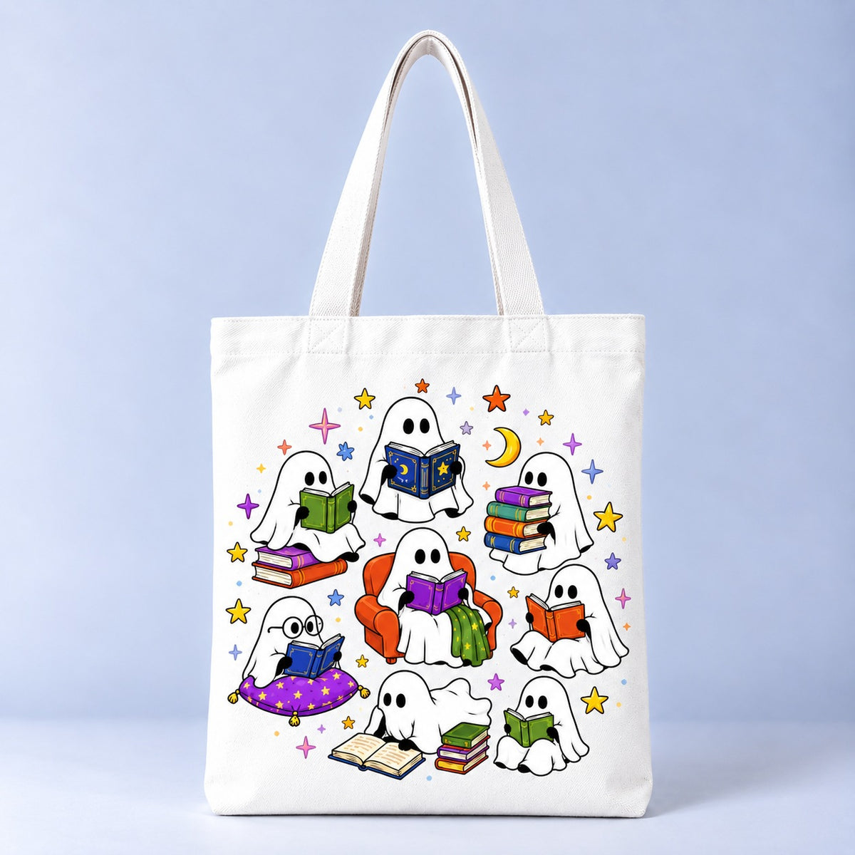 Ghost Book Club Halloween tote bag, front view