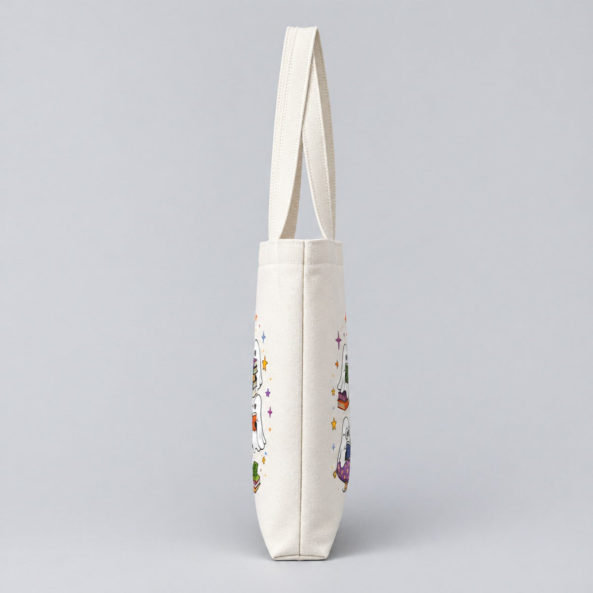 Ghost Book Club Halloween tote bag, side profile