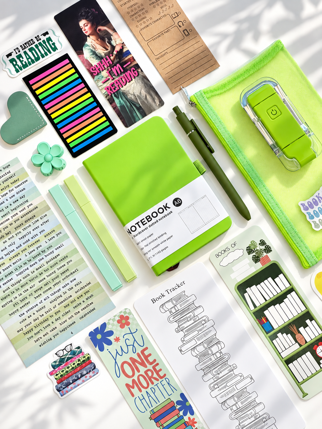 What's inside the Your Elf Green BASIC bookish set - green book lover essentials